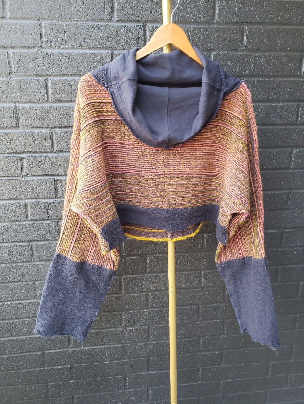Free People Catch a Smile Alpaca Blend Striped Cropped Hoodie Jumper Sweater